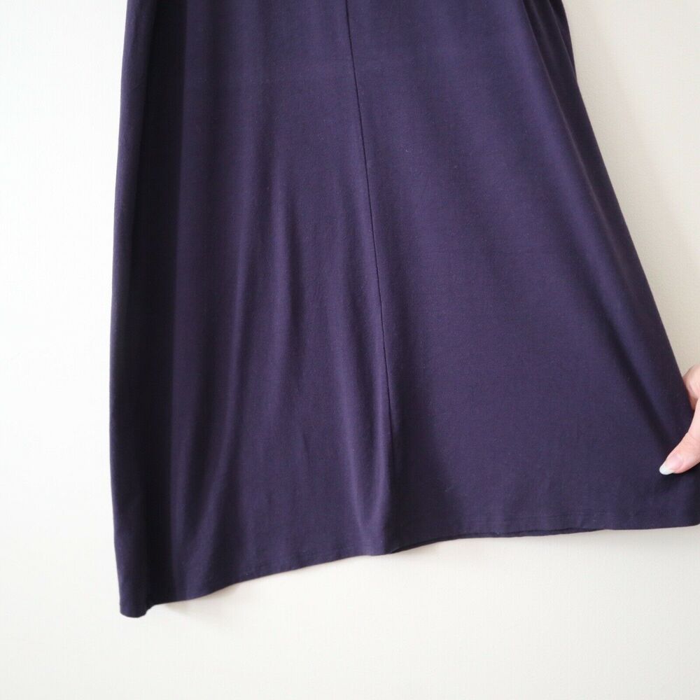 Eileen Fisher Ballet Neck Asymmetric Jersey Dress Purple Ruched Side - Picture 10 of 11